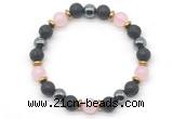 CGB8486 8mm rose quartz,black lava & hematite energy bracelet