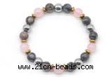 CGB8490 8mm rose quartz, grey opal & hematite energy bracelet