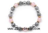 CGB8501 8mm rose quartz, grey picture jasper & hematite energy bracelet