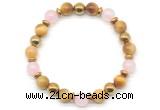 CGB8503 8mm rose quartz, golden tiger eye & hematite energy bracelet