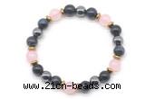 CGB8512 8mm rose quartz, blue tiger eye & hematite energy bracelet