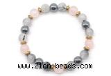 CGB8516 8mm rose quartz, black rutilated quartz & hematite energy bracelet