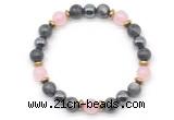 CGB8521 8mm rose quartz, black labradorite & hematite energy bracelet