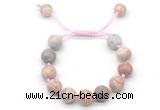 CGB8576 12mm round pink zebra jasper adjustable macrame bracelets