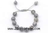 CGB8578 12mm round grey picture jasper adjustable macrame bracelets