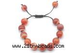 CGB8594 12mm round red banded agate adjustable macrame bracelets