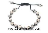 CGB8684 8mm,10mm round dalmatian jasper adjustable macrame bracelets