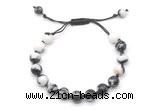 CGB8685 8mm,10mm round black & white jasper adjustable macrame bracelets