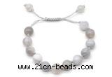 CGB8707 8mm,10mm round grey banded agate adjustable macrame bracelets