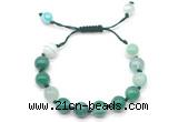 CGB8712 8mm,10mm round green banded agate adjustable macrame bracelets