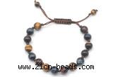 CGB8730 8mm,10mm round colorful tiger eye adjustable macrame bracelets