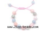 CGB8757 8mm,10mm round morganite adjustable macrame bracelets