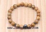 CGB8870 8mm, 10mm picture jasper, drum & rondelle hematite beaded bracelets