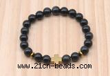 CGB8942 8mm, 10mm black obsidian, cross & rondelle hematite beaded bracelets