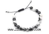 CGB9034 8mm, 10mm black & white jasper & drum hematite adjustable bracelets