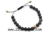 CGB9042 8mm, 10mm black obsidian & drum hematite adjustable bracelets