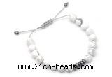 CGB9129 8mm, 10mm white howlite & rondelle hematite adjustable bracelets