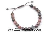 CGB9156 8mm, 10mm rhodonite & cross hematite adjustable bracelets