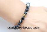 CGB9259 8mm, 10mm black banded agate & drum hematite power beads bracelets