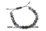 CGB9484 8mm, 10mm black banded agate & drum hematite adjustable bracelets