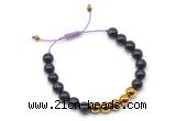 CGB9504 8mm, 10mm purple tiger eye & round hematite adjustable bracelets