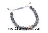 CGB9543 8mm, 10mm matte snowflake obsidian & cross hematite adjustable bracelets