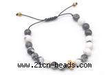 CGB9557 8mm, 10mm matte black & white jasper & cross hematite adjustable bracelets