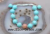 CGB9605 12mm round blue howlite & moonstone adjustable bracelets