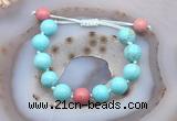 CGB9629 12mm round blue howlite & pink wooden jasper adjustable bracelets