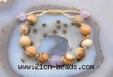 CGB9703 12mm round picture jasper & lavender amethyst adjustable bracelets