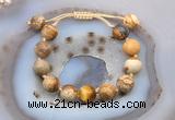 CGB9708 12mm round picture jasper & golden tiger eye adjustable bracelets