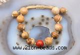 CGB9715 12mm round picture jasper & red jasper adjustable bracelets