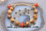 CGB9726 12mm round picture jasper & fire agate adjustable bracelets