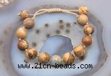 CGB9730 12mm round picture jasper & serpentine jasper adjustable bracelets