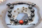 CGB9830 12mm round black labradorite & red jasper adjustable bracelets