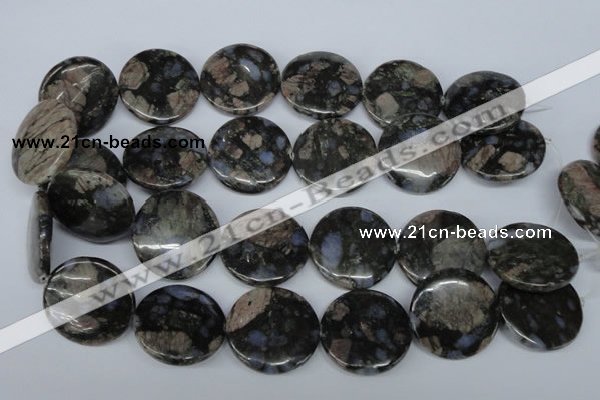 CGE10 15.5 inches 30mm flat round glaucophane gemstone beads