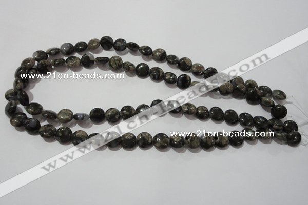 CGE122 15.5 inches 10mm flat round glaucophane gemstone beads