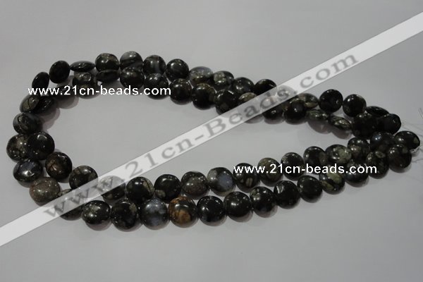 CGE123 15.5 inches 12mm flat round glaucophane gemstone beads