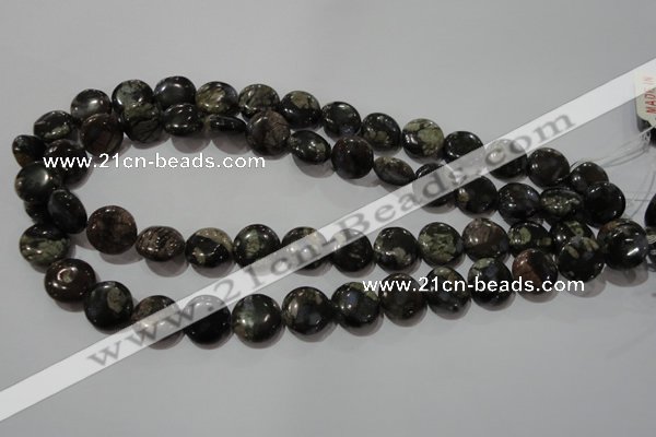 CGE124 15.5 inches 14mm flat round glaucophane gemstone beads