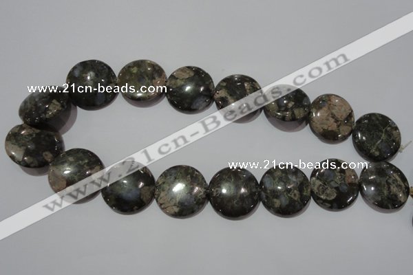 CGE128 15.5 inches 25mm flat round glaucophane gemstone beads