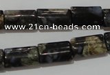 CGE168 15.5 inches 10*16mm flat tube glaucophane gemstone beads