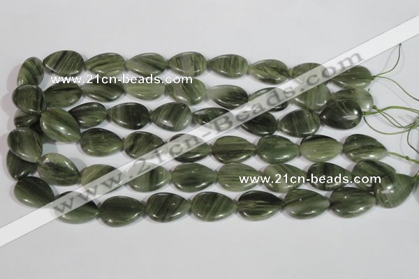 CGH14 15.5 inches 16*22mm flat teardrop green hair stone beads