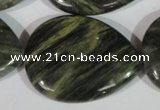 CGH16 15.5 inches 30*40mm flat teardrop green hair stone beads