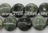 CGH18 15.5 inches 12mm flat round green hair stone beads wholesale