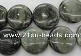 CGH19 15.5 inches 14mm flat round green hair stone beads wholesale