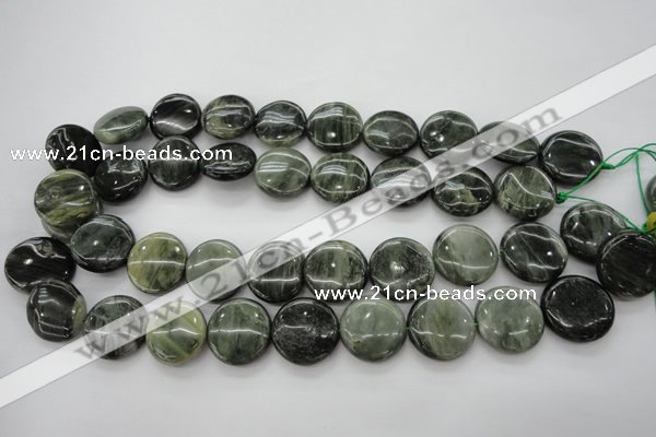 CGH19 15.5 inches 14mm flat round green hair stone beads wholesale