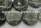 CGH21 15.5 inches 18mm flat round green hair stone beads wholesale