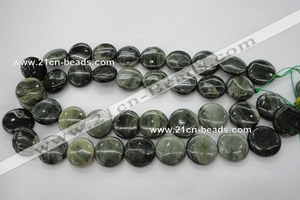 CGH21 15.5 inches 18mm flat round green hair stone beads wholesale