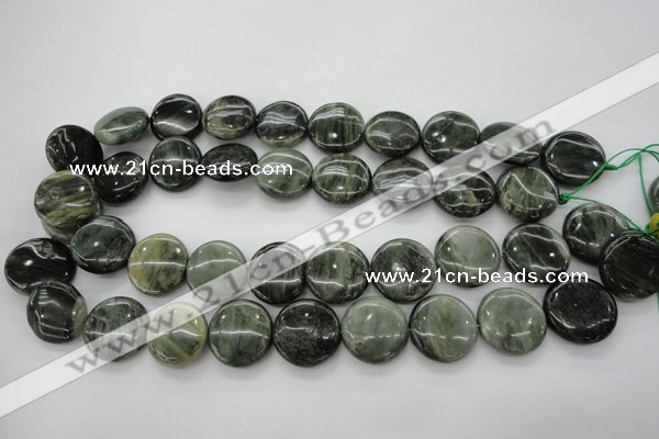 CGH22 15.5 inches 20mm flat round green hair stone beads wholesale