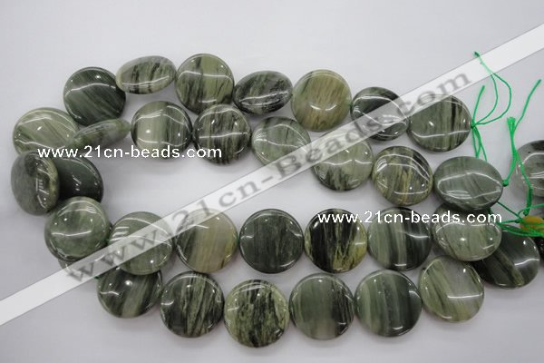 CGH23 15.5 inches 25mm flat round green hair stone beads wholesale